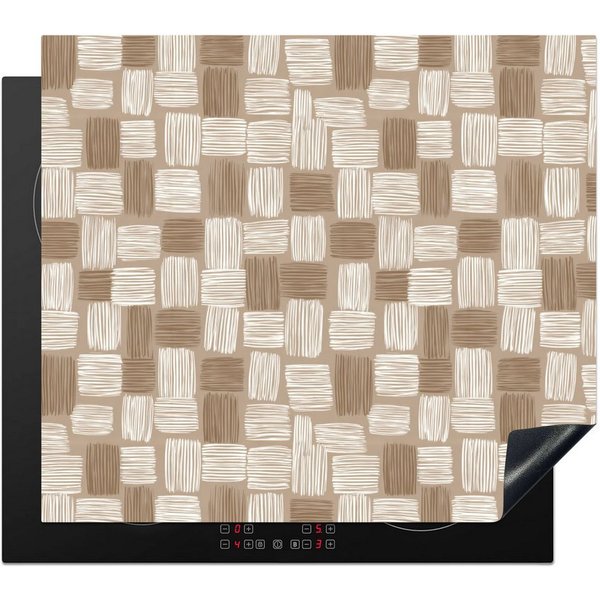 MuchoWow Herd-Abdeckplatte Block - Muster - Braun, Vinyl, (1 tlg), Abdeckplatte für Ceranfeld, Herd Inductionsmatte, 57.6x51.6 cm