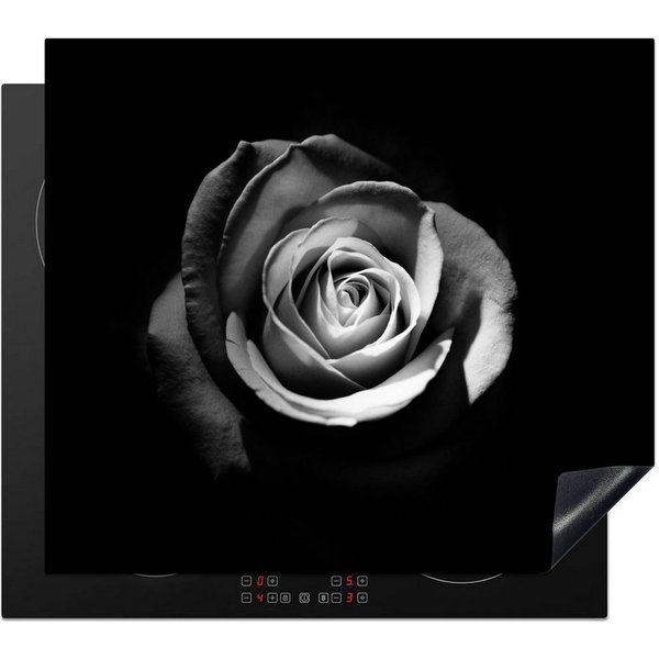 MuchoWow Herd-Abdeckplatte Blumen - Schwarz - Rose - Weiß - Botanisch, Vinyl, (1 tlg), Cerankochfeld Abdeckung, Herd Abdeckplatten Vinyl, 58.3x51.3 cm