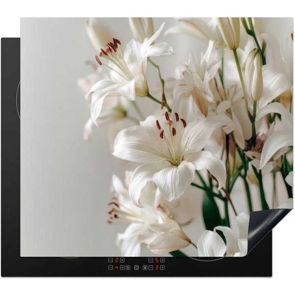 MuchoWow Herd-Abdeckplatte Lilien - Boekte - Weiß - Staubgefäße, Vinyl, (1 tlg), Abdeckplatte für Ceranfeld, Herd Inductionsmatte, 57.6x51.6 cm