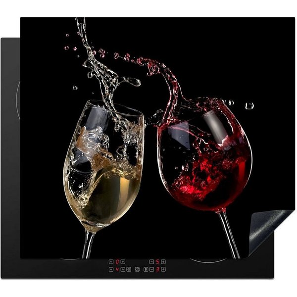 MuchoWow Herd-Abdeckplatte Rotwein - Weißwein - Glas - Schwarz, Vinyl, (1 tlg), Ceranfeldabdeckung Küche, Herdabdeckplatte Einteilig, 60x52 cm
