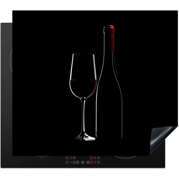 MuchoWow Herd-Abdeckplatte Schwarz - Wein - Glasflasche, Vinyl, (1 tlg), Cerankochfeld Abdeckung, Herd Abdeckplatten Vinyl, 58x59 cm