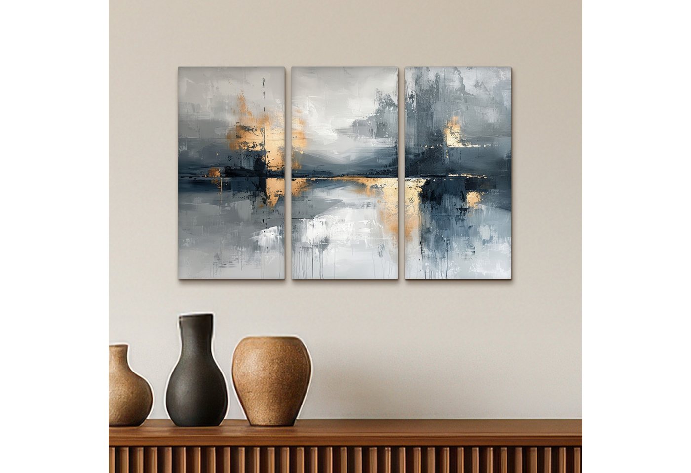 MuchoWow Leinwandbild Abstrakt - Grau - Gold - Modern, Fotodruck (3 St), Wand Bilder 3 Set, Deko Schlafzimmer Wohnzimmer Flur 60x40 cm – Bild 5 von 5