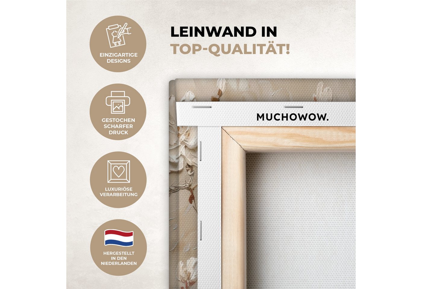 MuchoWow Leinwandbild Beige - Blüte - Modern, Fotodruck (3 St), Wand Bilder 3 Set, Deko Schlafzimmer Wohnzimmer Flur 60x40 cm – Bild 3 von 5