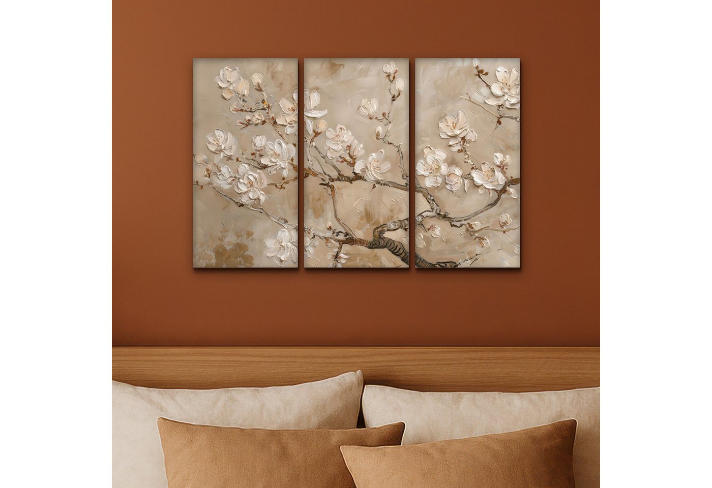 MuchoWow Leinwandbild Beige - Blüte - Modern, Fotodruck (3 St), Wand Bilder 3 Set, Deko Schlafzimmer Wohnzimmer Flur 60x40 cm – Bild 4 von 5