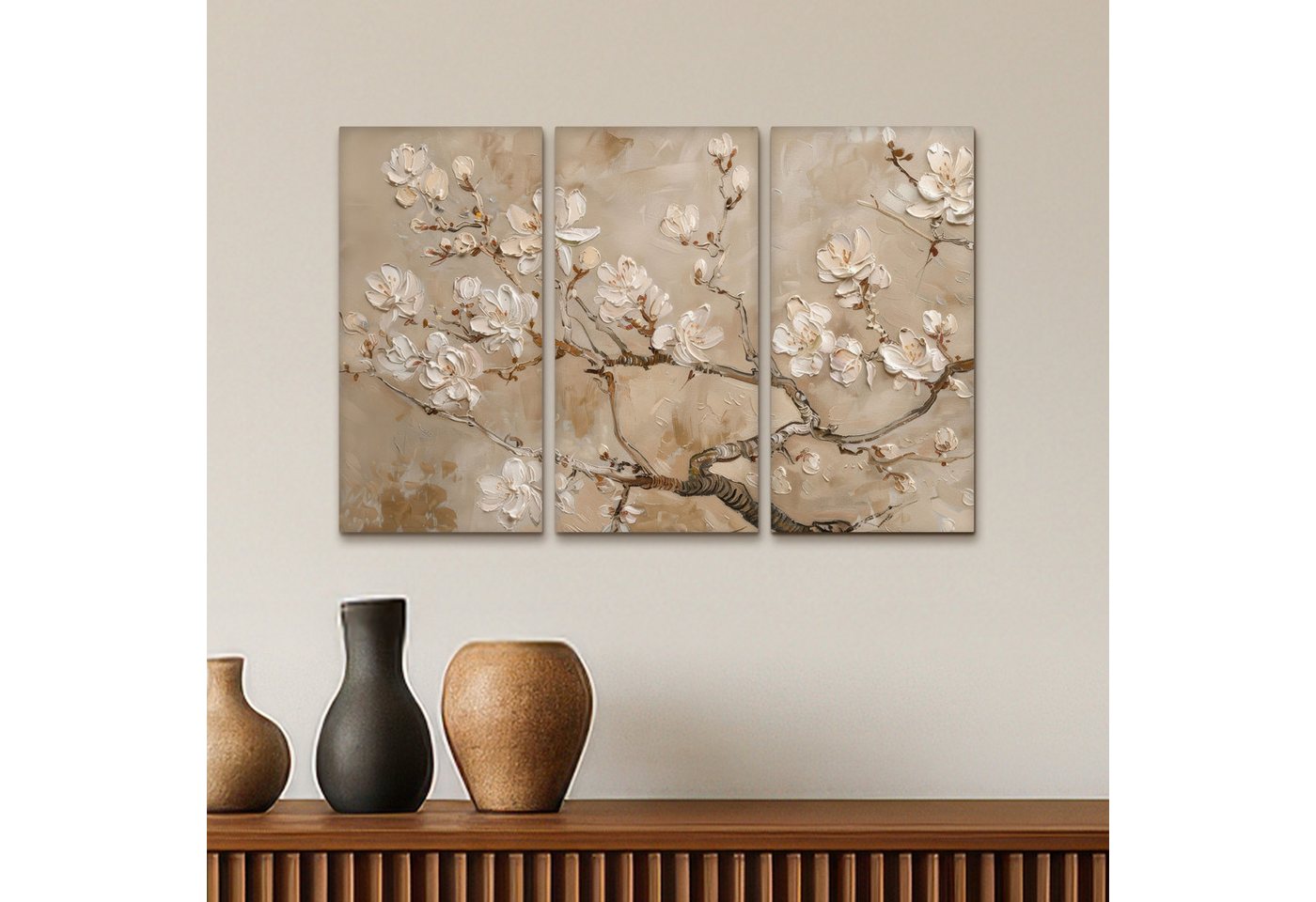 MuchoWow Leinwandbild Beige - Blüte - Modern, Fotodruck (3 St), Wand Bilder 3 Set, Deko Schlafzimmer Wohnzimmer Flur 60x40 cm – Bild 5 von 5