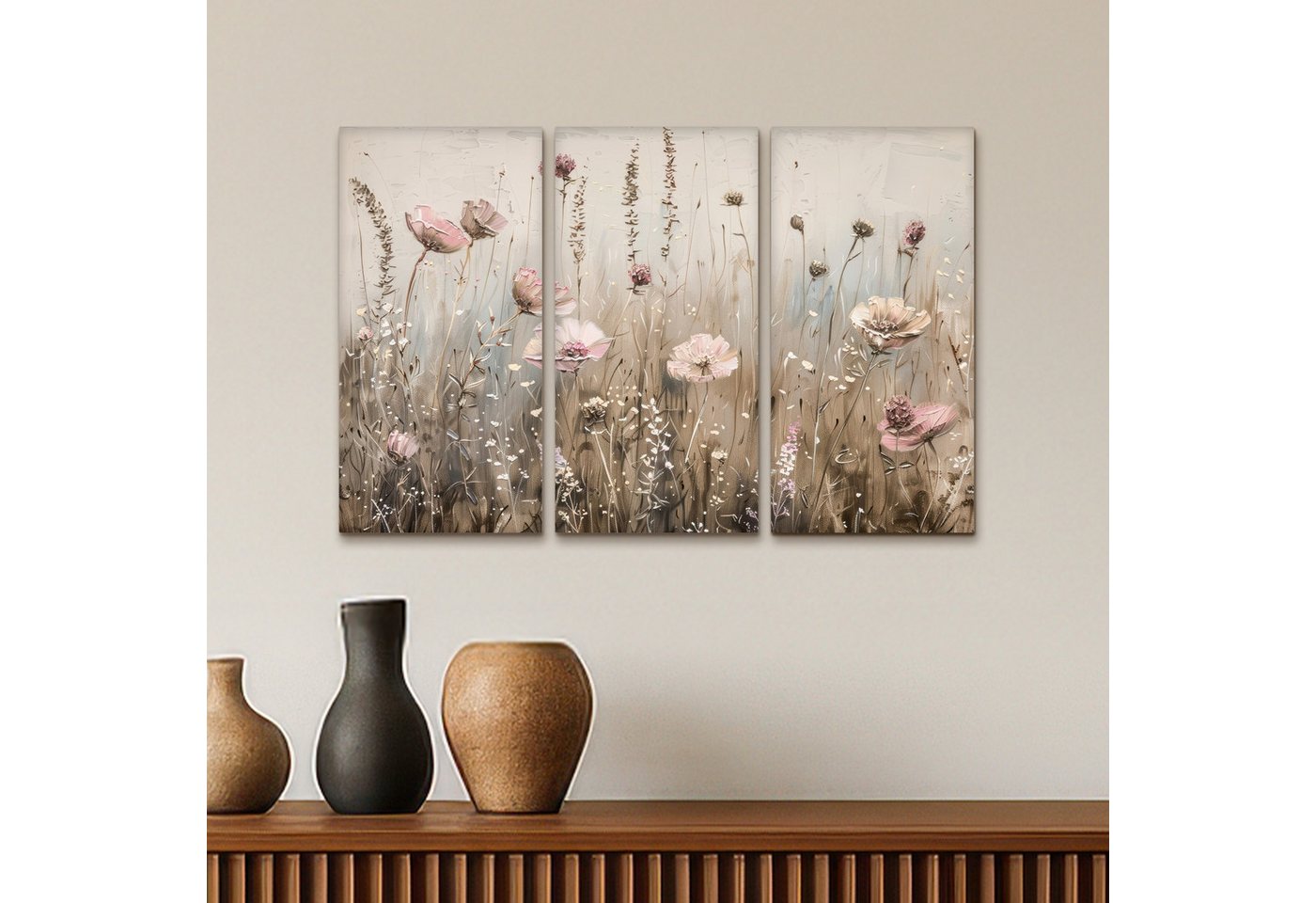 MuchoWow Leinwandbild Blumen - Beige - Modern - Rosa, Fotodruck (3 St), Wand Bilder 3 Set, Deko Schlafzimmer Wohnzimmer Flur 60x40 cm – Bild 5 von 5