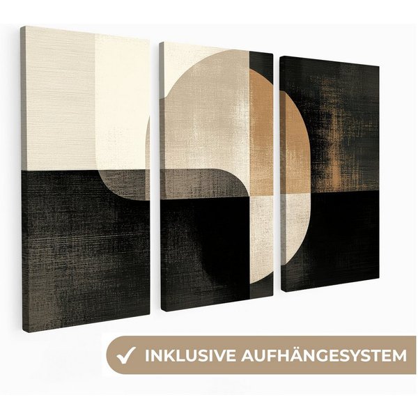 MuchoWow Leinwandbild Formen - Abstrakt - Gold, Fotodruck (3 St), Wand Bilder 3 Set, Deko Schlafzimmer Wohnzimmer Flur 60x40 cm