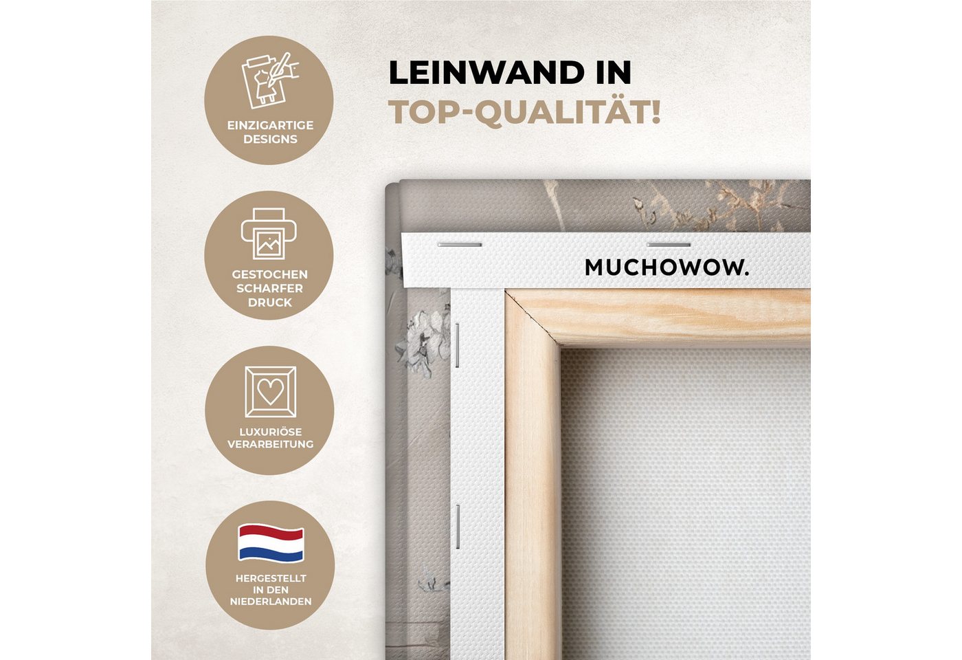 MuchoWow Leinwandbild Mandelblüte - Abstrakt - Beige, Fotodruck (3 St), Wand Bilder 3 Set, Deko Schlafzimmer Wohnzimmer Flur 60x40 cm – Bild 3 von 5