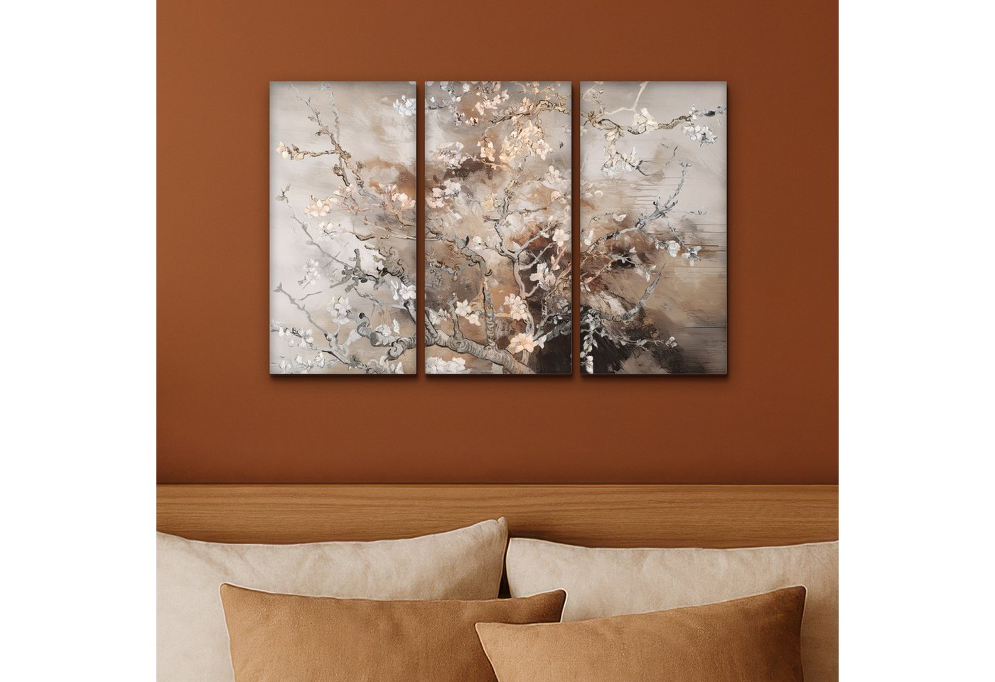 MuchoWow Leinwandbild Mandelblüte - Abstrakt - Beige, Fotodruck (3 St), Wand Bilder 3 Set, Deko Schlafzimmer Wohnzimmer Flur 60x40 cm – Bild 4 von 5