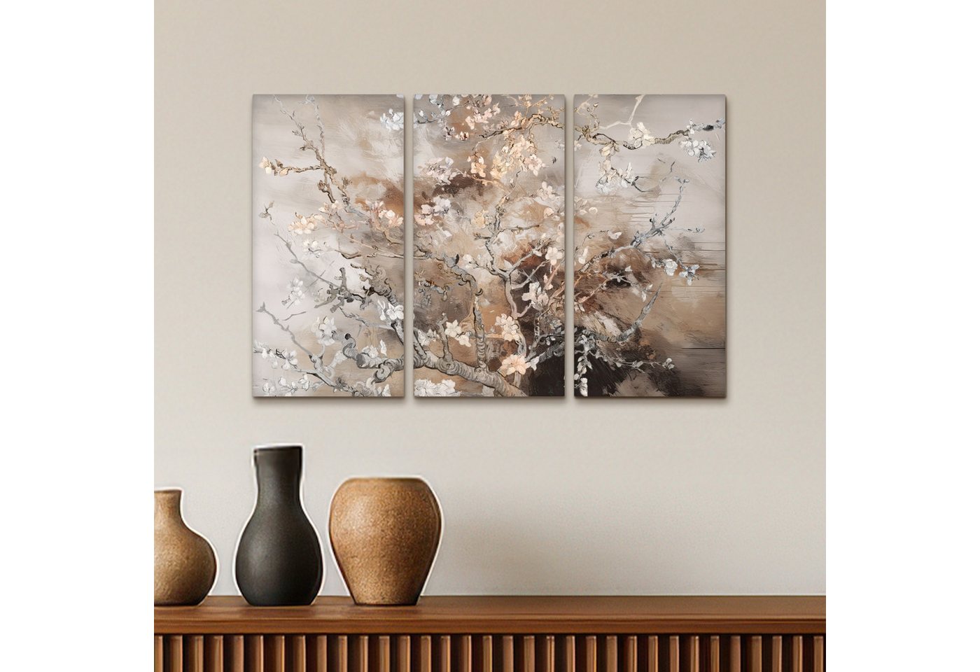 MuchoWow Leinwandbild Mandelblüte - Abstrakt - Beige, Fotodruck (3 St), Wand Bilder 3 Set, Deko Schlafzimmer Wohnzimmer Flur 60x40 cm – Bild 5 von 5