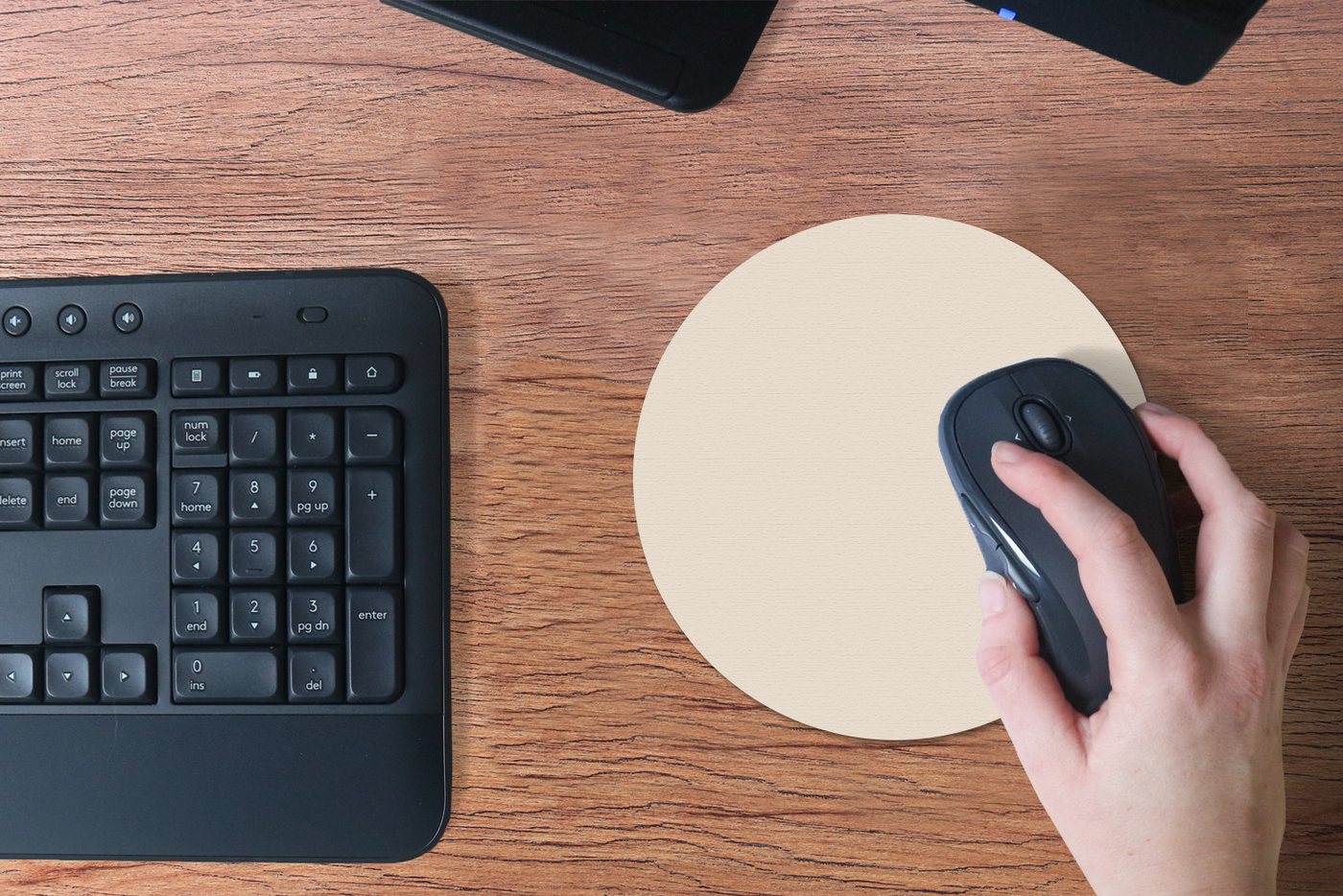 MuchoWow Mauspad Beige - Unifarben (1-St), Büro für Tastatur und Maus, Mousepad Gaming, Rund 20x20 cm – Bild 5 von 5