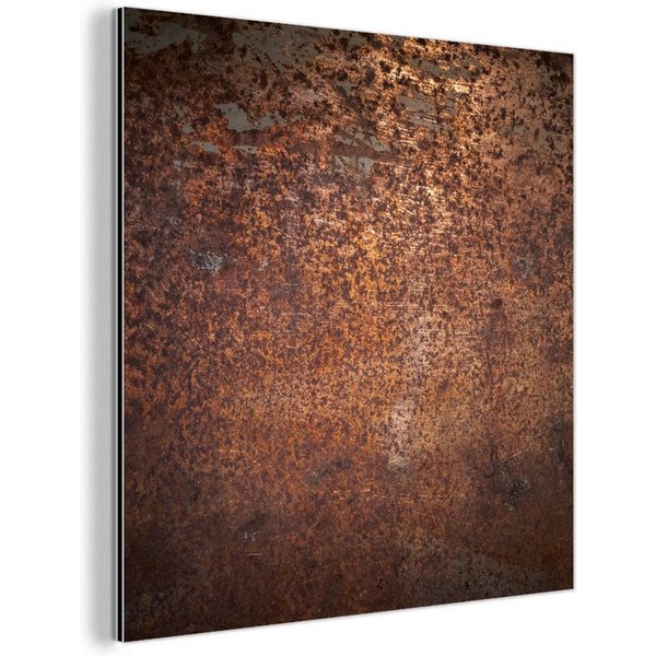 MuchoWow Metallbild Stahl - Rost - Bronze - Struktur, Inkl. Aufhängung, Alu-Dibond-Druck, Wandbild aus Metall, Aluminium deko, 20x20 cm