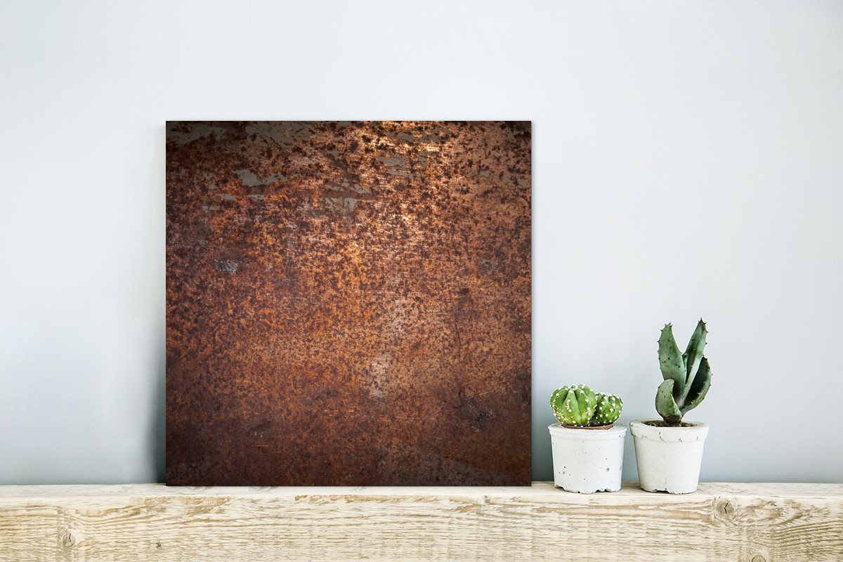 MuchoWow Metallbild Stahl - Rost - Bronze - Struktur, Inkl. Aufhängung, Alu-Dibond-Druck, Wandbild aus Metall, Aluminium deko, 20x20 cm – Bild 2 von 3