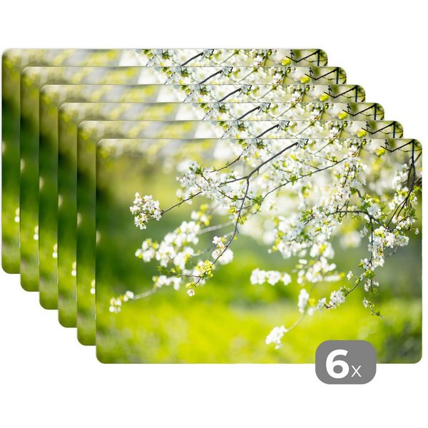 MuchoWow Platzset Blüte - Frühling - Weiß, (6-St), Platzsets, Tischset, Abwaschbar, Tischsets, Platzdeckchen