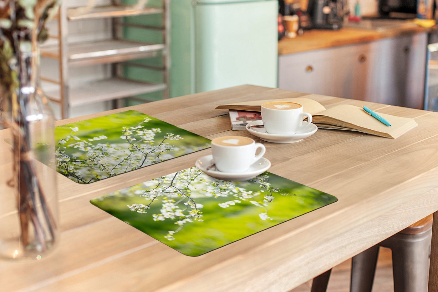 MuchoWow Platzset Blüte - Frühling - Weiß, (6-St), Platzsets, Tischset, Abwaschbar, Tischsets, Platzdeckchen – Bild 3 von 5