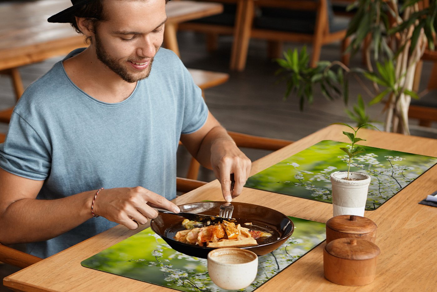 MuchoWow Platzset Blüte - Frühling - Weiß, (6-St), Platzsets, Tischset, Abwaschbar, Tischsets, Platzdeckchen – Bild 5 von 5