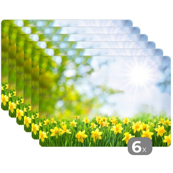 MuchoWow Platzset Blumen - Frühling - Gelb, (6-St), Platzsets, Tischset, Abwaschbar, Tischsets, Platzdeckchen