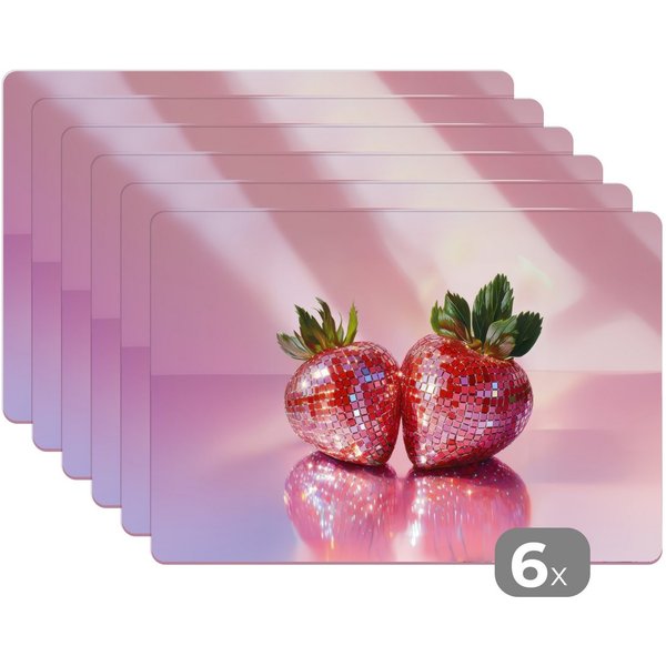 MuchoWow Platzset Disco - Obst - Glitzer - Erdbeere, (6-St), Platzsets, Tischset, Abwaschbar, Tischsets, Platzdeckchen