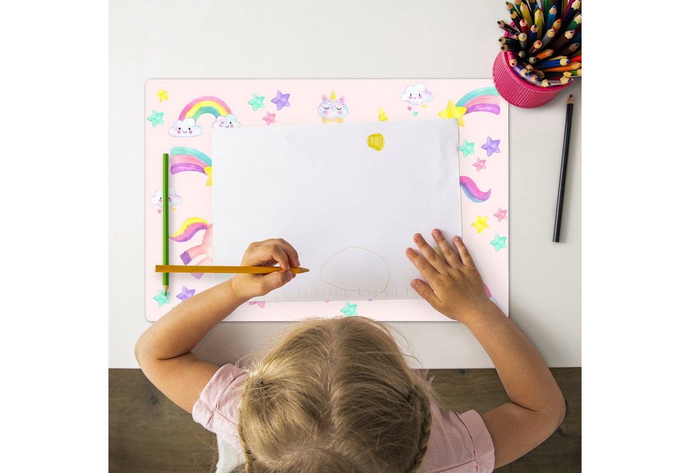 MuchoWow Platzset Einhorn - Regenbogen - Rosa - Mädchen - Kinder, (1-St), Kinder-Arbeitsunterlage Schreibtisch, Bastelmatte Kind, Zeichenmatte – Bild 2 von 5