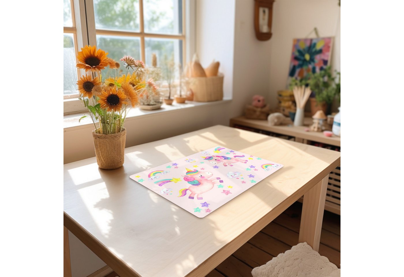 MuchoWow Platzset Einhorn - Regenbogen - Rosa - Mädchen - Kinder, (1-St), Kinder-Arbeitsunterlage Schreibtisch, Bastelmatte Kind, Zeichenmatte – Bild 4 von 5