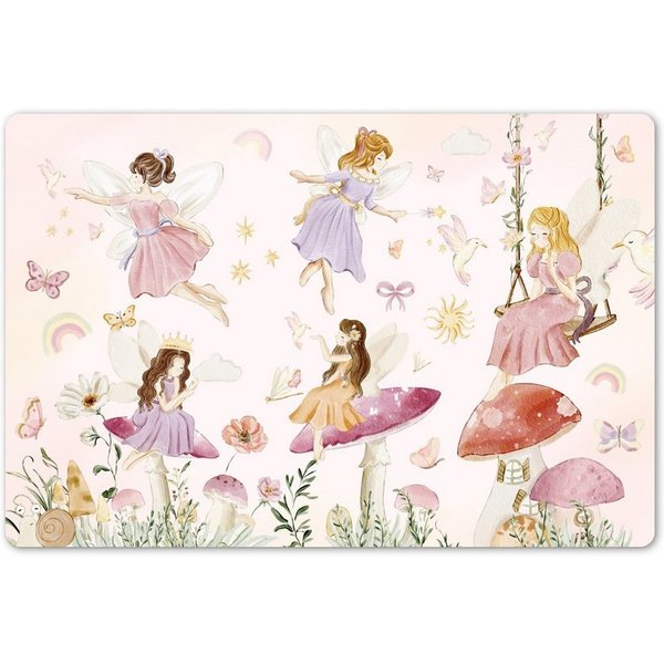 MuchoWow Platzset Feen - Prinzessin - Blumen - Mädchen - Rosa - Kinder, (1-St), Kinder-Arbeitsunterlage Schreibtisch, Bastelmatte Kind, Zeichenmatte