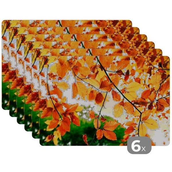MuchoWow Platzset Herbstblätter - Baum - Rustikal, (6-St), Platzsets, Tischset, Abwaschbar, Tischsets, Platzdeckchen
