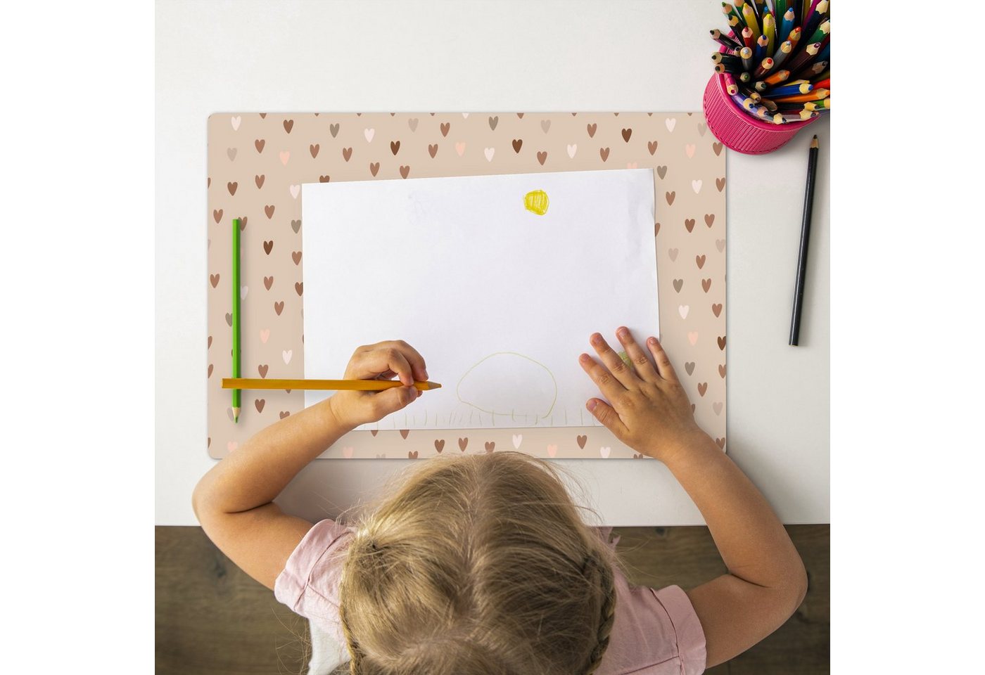 MuchoWow Platzset Herzen - Braun - Muster - Kind, (1-St), Kinder-Arbeitsunterlage Schreibtisch, Bastelmatte Kind, Zeichenmatte – Bild 2 von 5