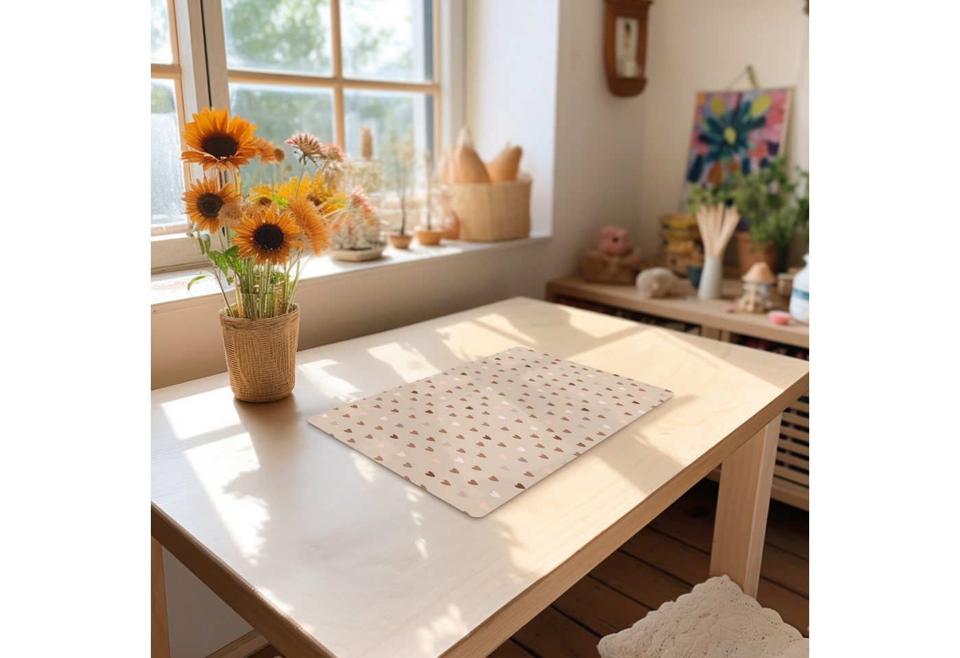MuchoWow Platzset Herzen - Braun - Muster - Kind, (1-St), Kinder-Arbeitsunterlage Schreibtisch, Bastelmatte Kind, Zeichenmatte – Bild 4 von 5