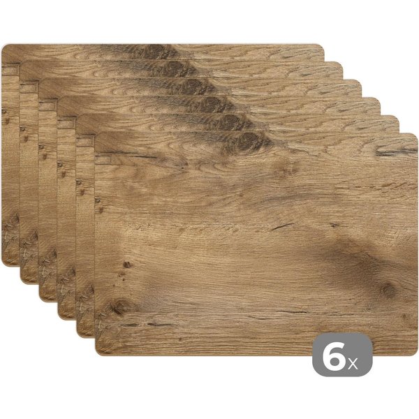 MuchoWow Platzset Holz - Braun - Holzoptik/print, (6-St), Platzsets, Tischset, Abwaschbar, Tischsets, Platzdeckchen
