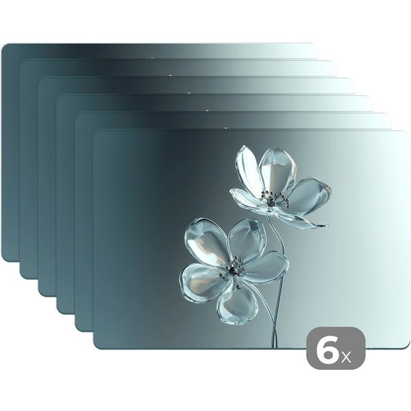 MuchoWow Platzset Kristall - Blumen - Grau, (6-St), Platzsets, Tischset, Abwaschbar, Tischsets, Platzdeckchen
