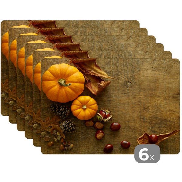 MuchoWow Platzset Kürbis - Herbst - Kastanie, (6-St), Platzsets, Tischset, Abwaschbar, Tischsets, Platzdeckchen