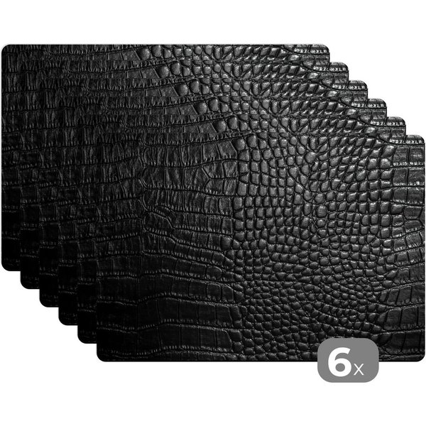 MuchoWow Platzset Leder - Textur - Schwarz - Grau, (6-St), Platzsets, Tischset, Abwaschbar, Tischsets, Platzdeckchen