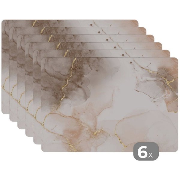 MuchoWow Platzset Marmor - Braun - Gold, (6-St), Platzsets, Tischset, Abwaschbar, Tischsets, Platzdeckchen