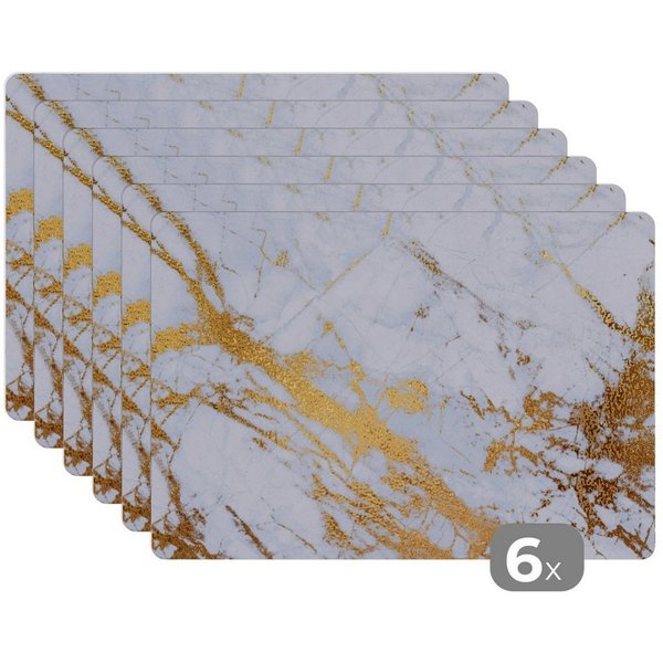 MuchoWow Platzset Marmor - Gold - Weiß - Luxe - Marmoroptik/print - Glitzer, (6-St), Platzsets, Tischset, Abwaschbar, Tischsets, Platzdeckchen