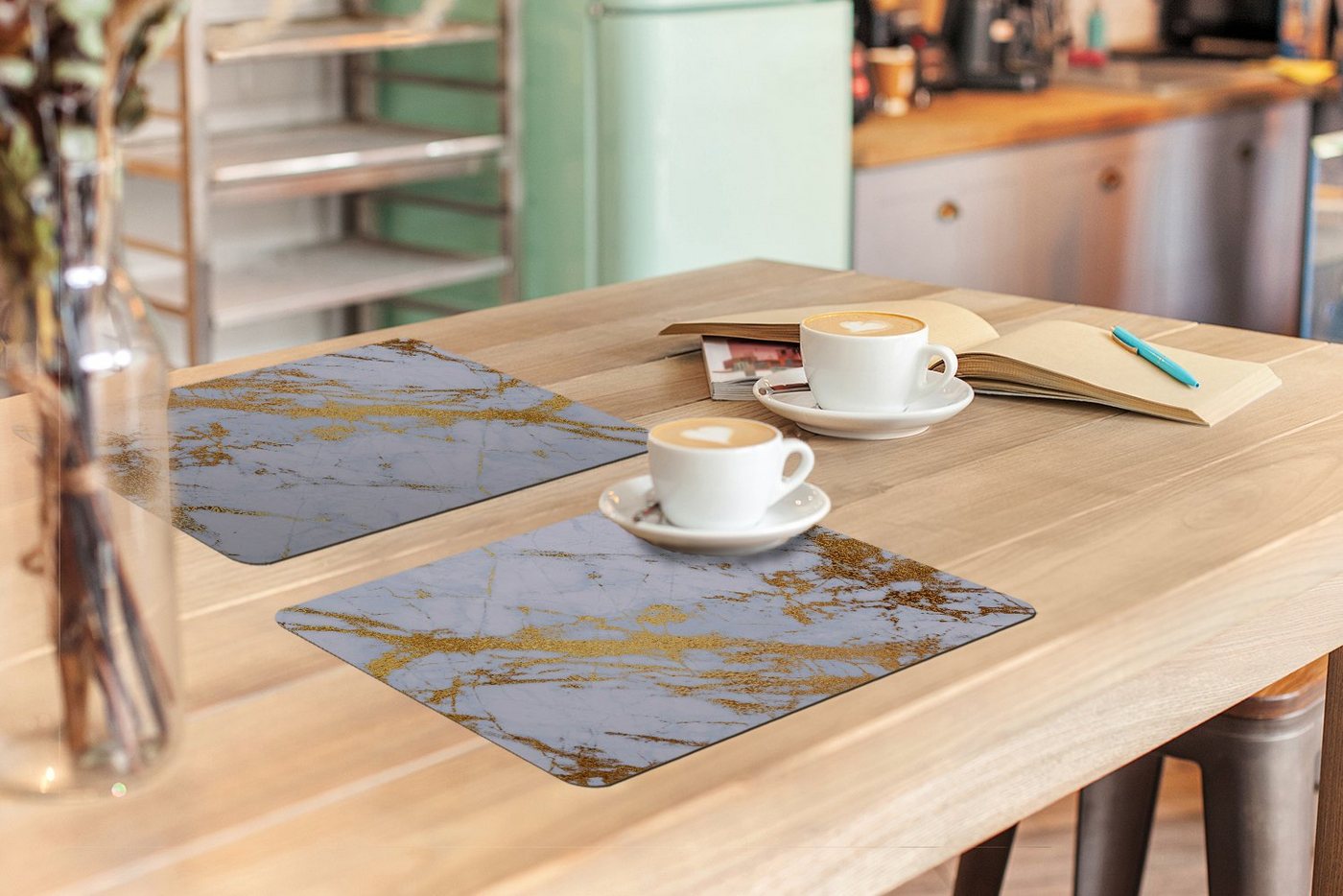 MuchoWow Platzset Marmor - Gold - Weiß - Luxe - Marmoroptik/print - Glitzer, (6-St), Platzsets, Tischset, Abwaschbar, Tischsets, Platzdeckchen – Bild 3 von 5