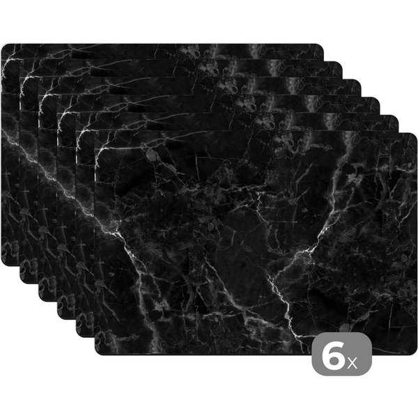 MuchoWow Platzset Marmor - Schwarz - Weiß - Textur - Marmoroptik/print, (6-St), Platzsets, Tischset, Abwaschbar, Tischsets, Platzdeckchen