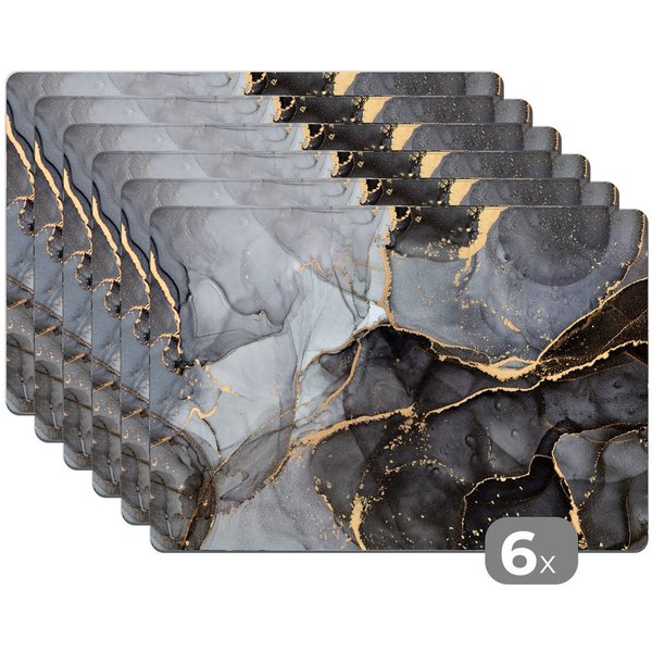 MuchoWow Platzset Marmoroptik/print - Gold - Grau, (6-St), Platzsets, Tischset, Abwaschbar, Tischsets, Platzdeckchen