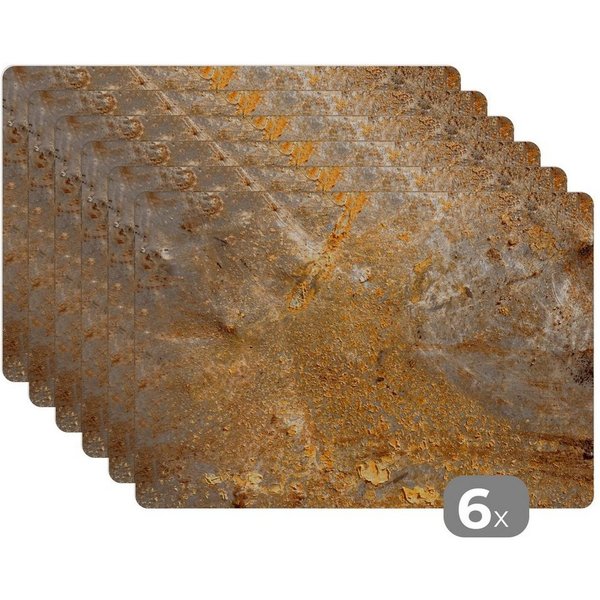 MuchoWow Platzset Metall - Rost - Gold - Grau - Textur, (6-St), Platzsets, Tischset, Abwaschbar, Tischsets, Platzdeckchen