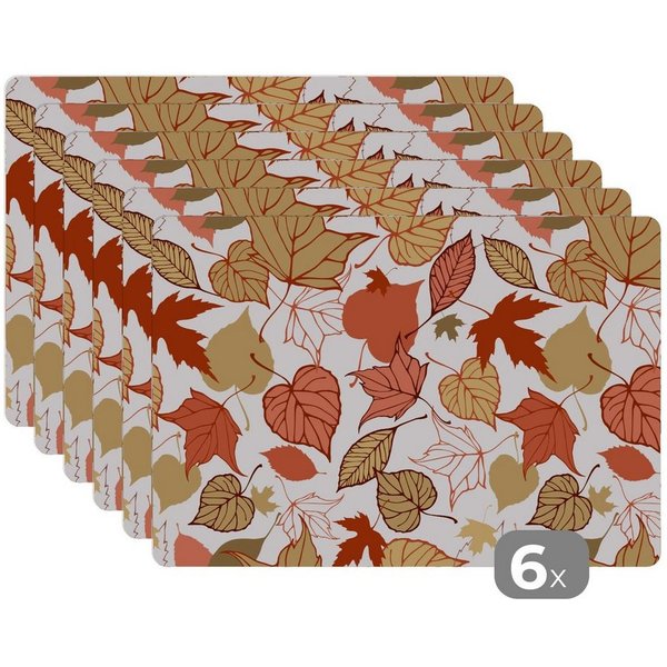 MuchoWow Platzset Muster - Laub - Herbst, (6-St), Platzsets, Tischset, Abwaschbar, Tischsets, Platzdeckchen