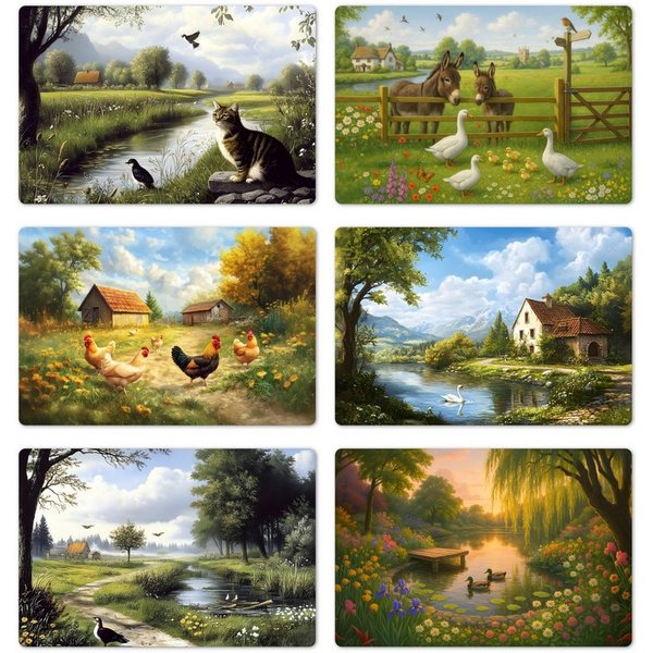 MuchoWow Platzset Nature's Charm - Ländlich - Tiere, (6-St), Platzsets, Tischset, Abwaschbar, Tischsets, Platzdeckchen
