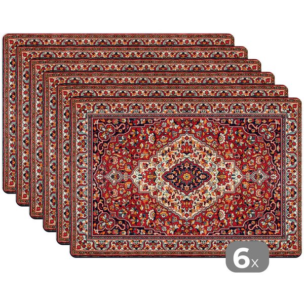 MuchoWow Platzset Persische Teppiche Druck - Teppiche - Muster - Rot, (6-St), Platzsets, Tischset, Abwaschbar, Tischsets, Platzdeckchen