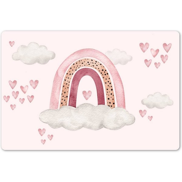 MuchoWow Platzset Regenbogen - Herzen - Rosa - Aquarell - Mädchen, (1-St), Kinder-Arbeitsunterlage Schreibtisch, Bastelmatte Kind, Zeichenmatte
