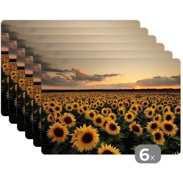 MuchoWow Platzset Sonnenblume - Sonnenuntergang - Farben, (6-St), Platzsets, Tischset, Abwaschbar, Tischsets, Platzdeckchen