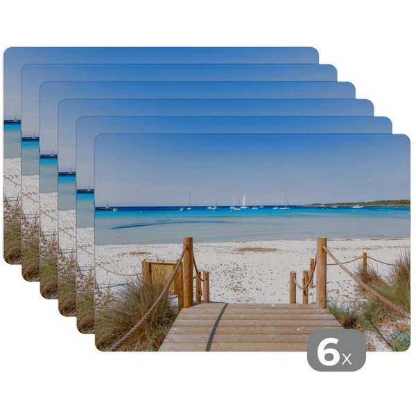 MuchoWow Platzset Strand - Holz - Spanien, (6-St), Platzset, Platzdecken, Platzmatte, Tischmatten, Schmutzabweisend