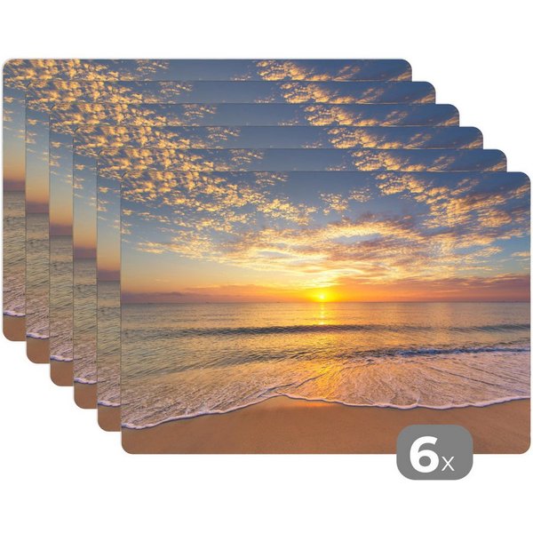 MuchoWow Platzset Strand - Sonnenuntergang - Meer, (6-St), Platzsets, Tischset, Abwaschbar, Tischsets, Platzdeckchen