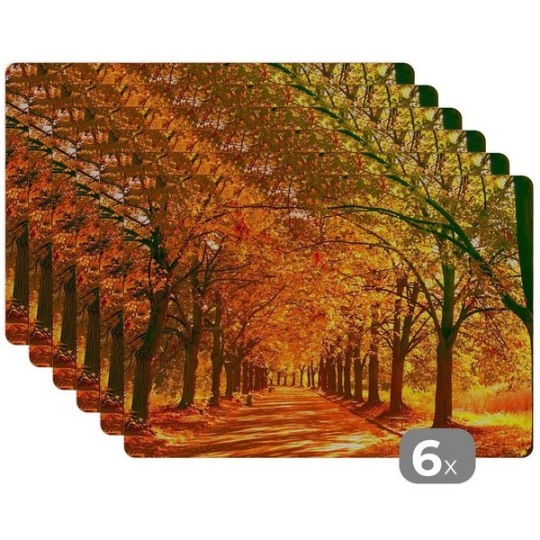 MuchoWow Platzset Wald - Herbst - Jahreszeiten - Ländlich, (6-St), Platzsets, Tischset, Abwaschbar, Tischsets, Platzdeckchen