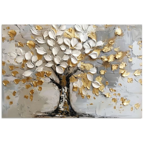 MuchoWow Poster Baum - Beige - Grau - Gold - Abstrakt, (1 St), Poster ohne Rahmen, Wandbild, Wandposter, 30x20 cm