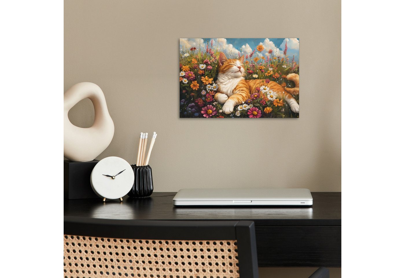 MuchoWow Poster Katze - Blumen - Entspannen, (1 St), Poster ohne Rahmen, Wandbild, Wandposter, 30x20 cm – Bild 2 von 5