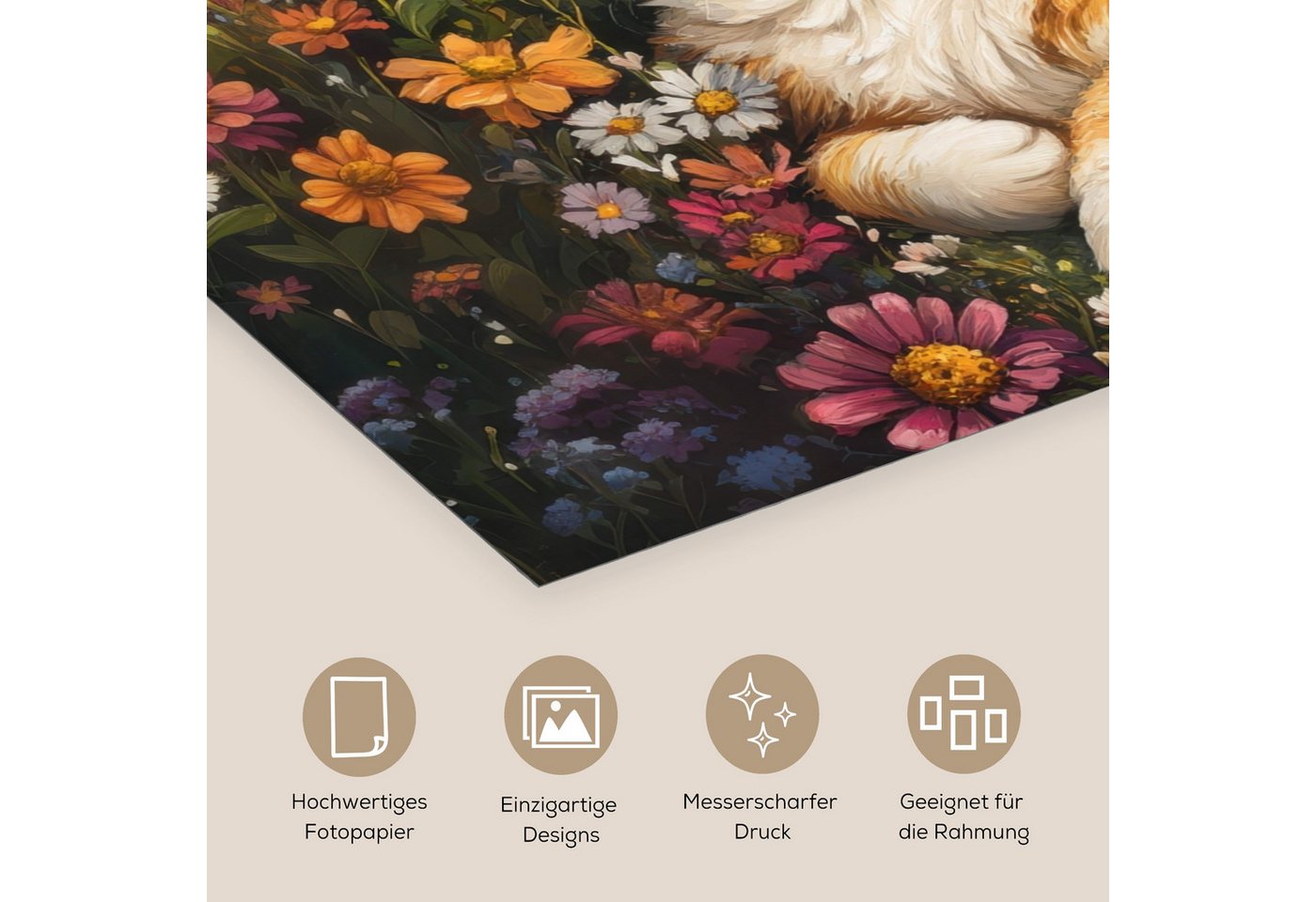 MuchoWow Poster Katze - Blumen - Entspannen, (1 St), Poster ohne Rahmen, Wandbild, Wandposter, 30x20 cm – Bild 3 von 5