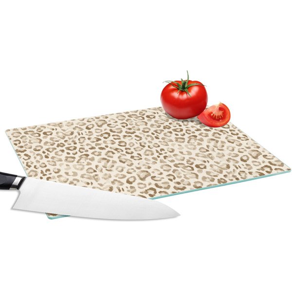 MuchoWow Schneidebrett Leopard - Klassisch - Beige, Glas, Schneidebrett Glas, Küchenbrett, Rutschfest, 28x20 cm